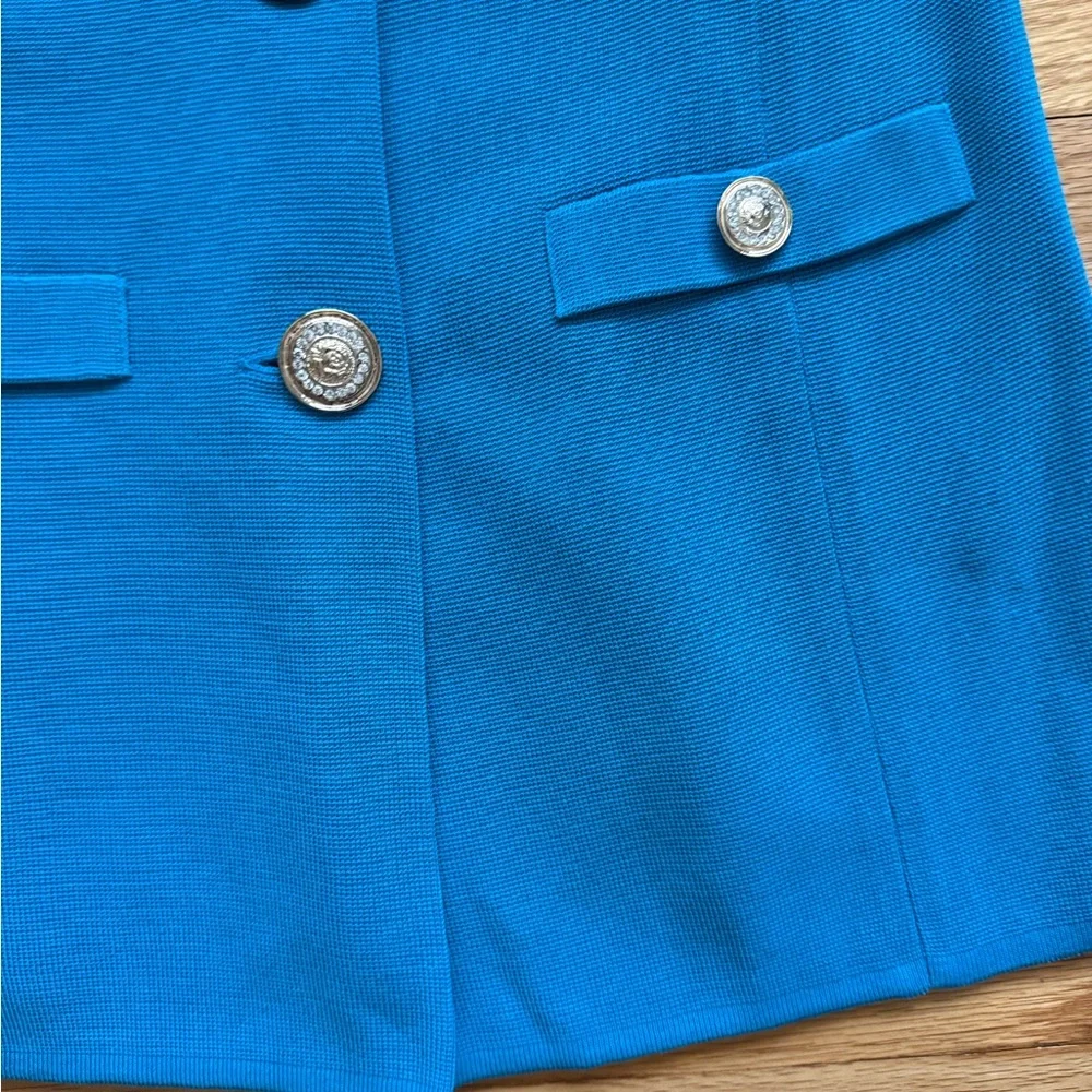 Misook Knit Blue Blazer Jacket with Silver Buttons S - Picture 4 of 5